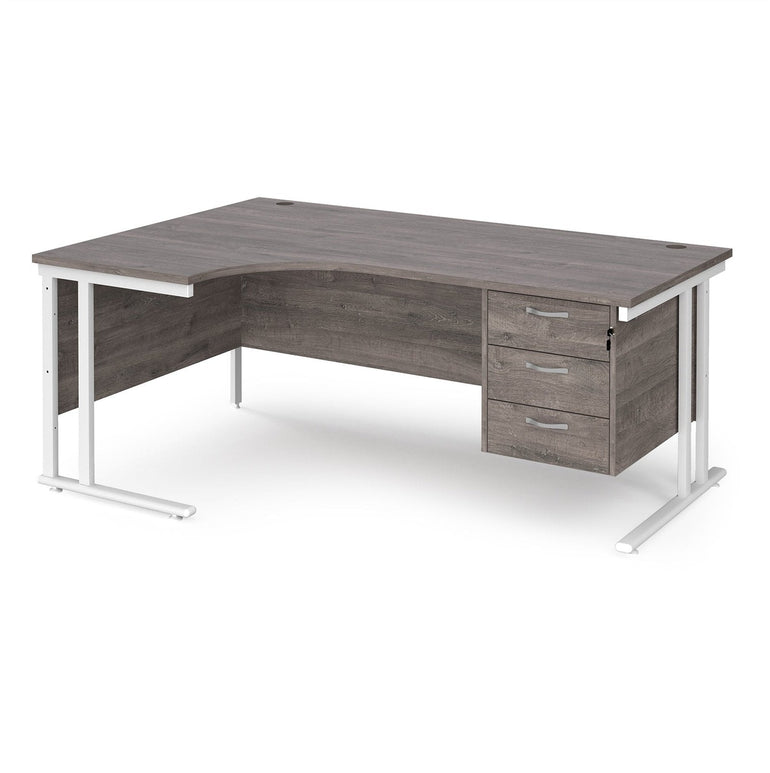 Maestro 25 cantilever leg left hand ergonomic desk with 3 drawer pedestal - Office Products Online