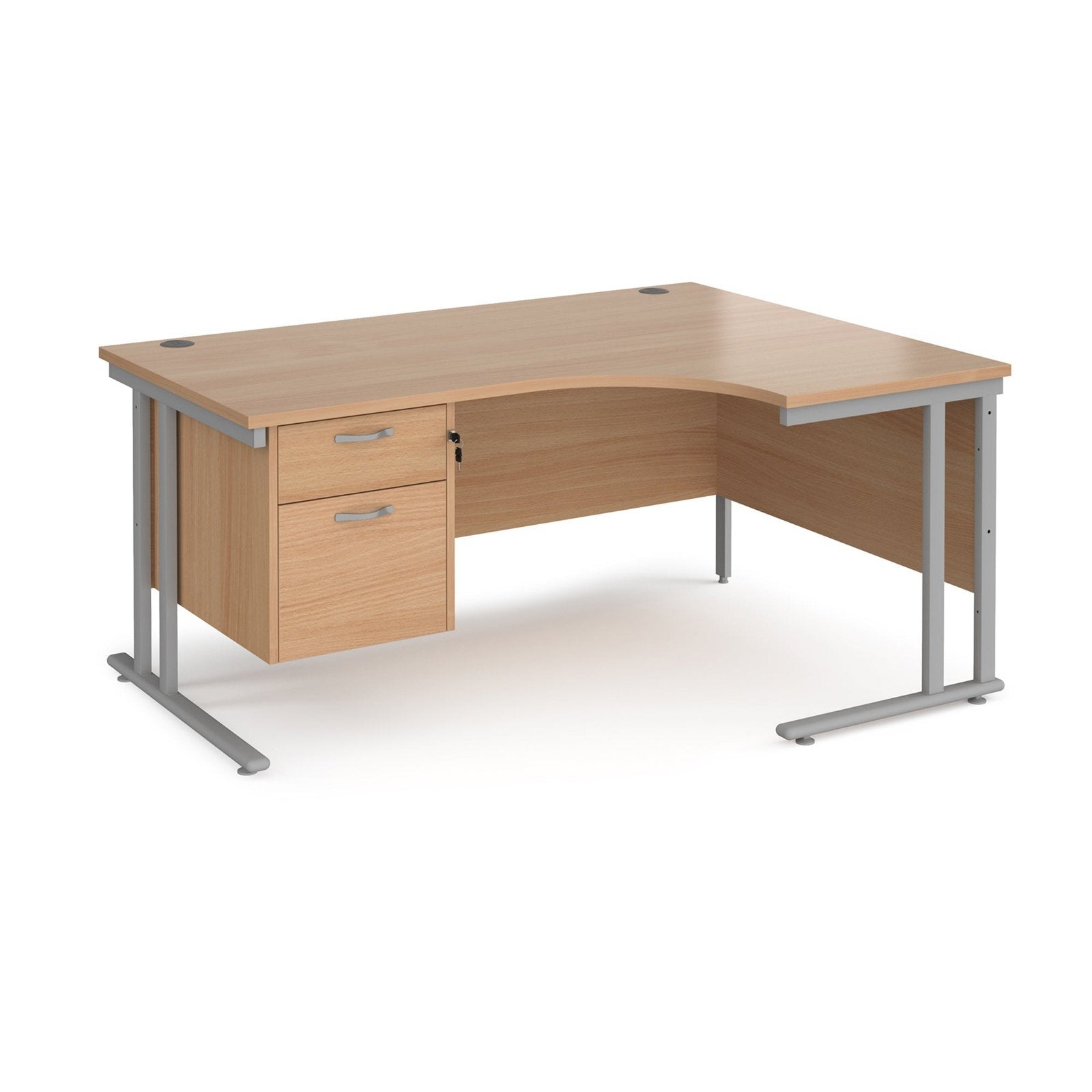 Maestro 25 cantilever leg right hand ergonomic desk with 2 drawer pedestal - Office Products Online