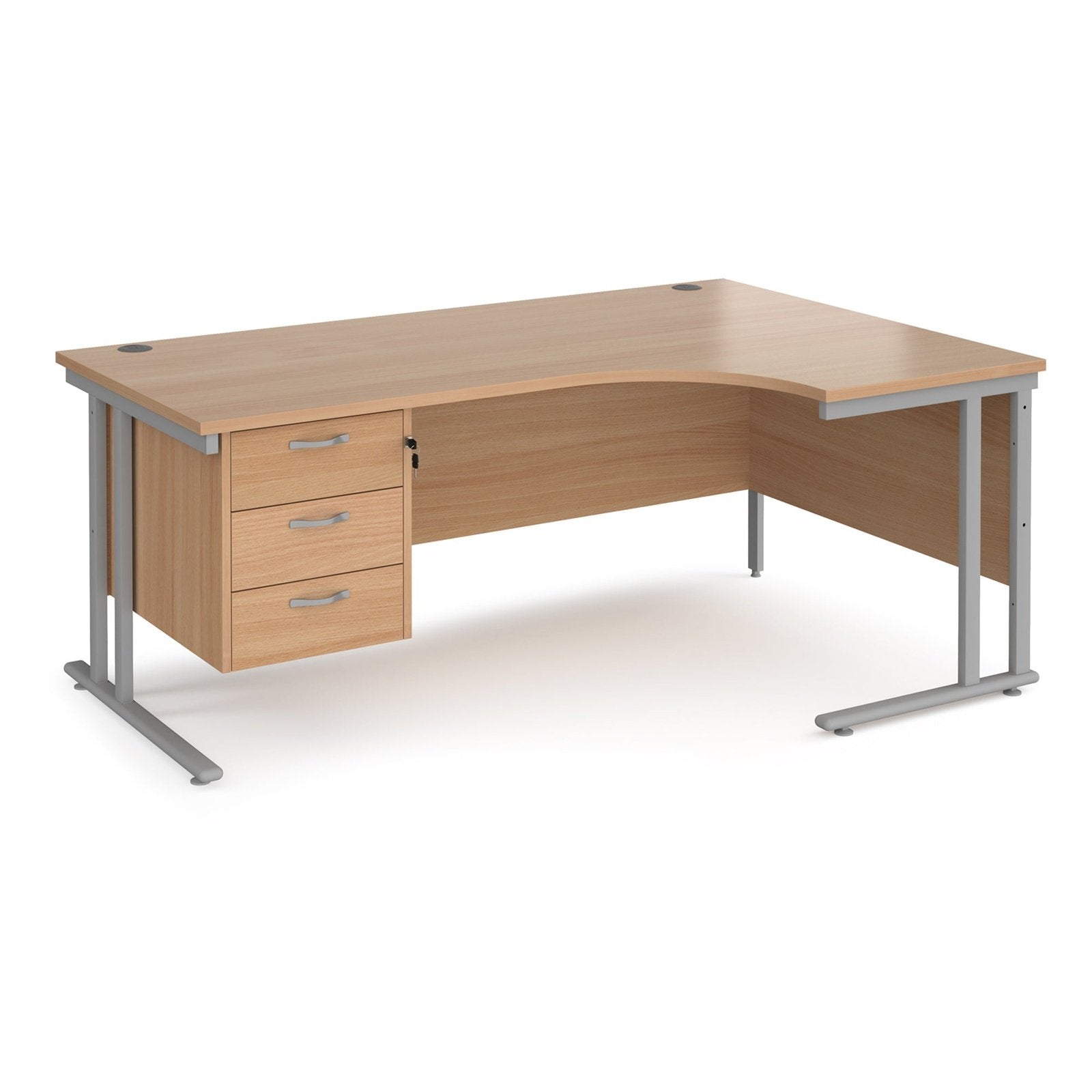 Maestro 25 cantilever leg right hand ergonomic desk with 3 drawer pedestal - Office Products Online