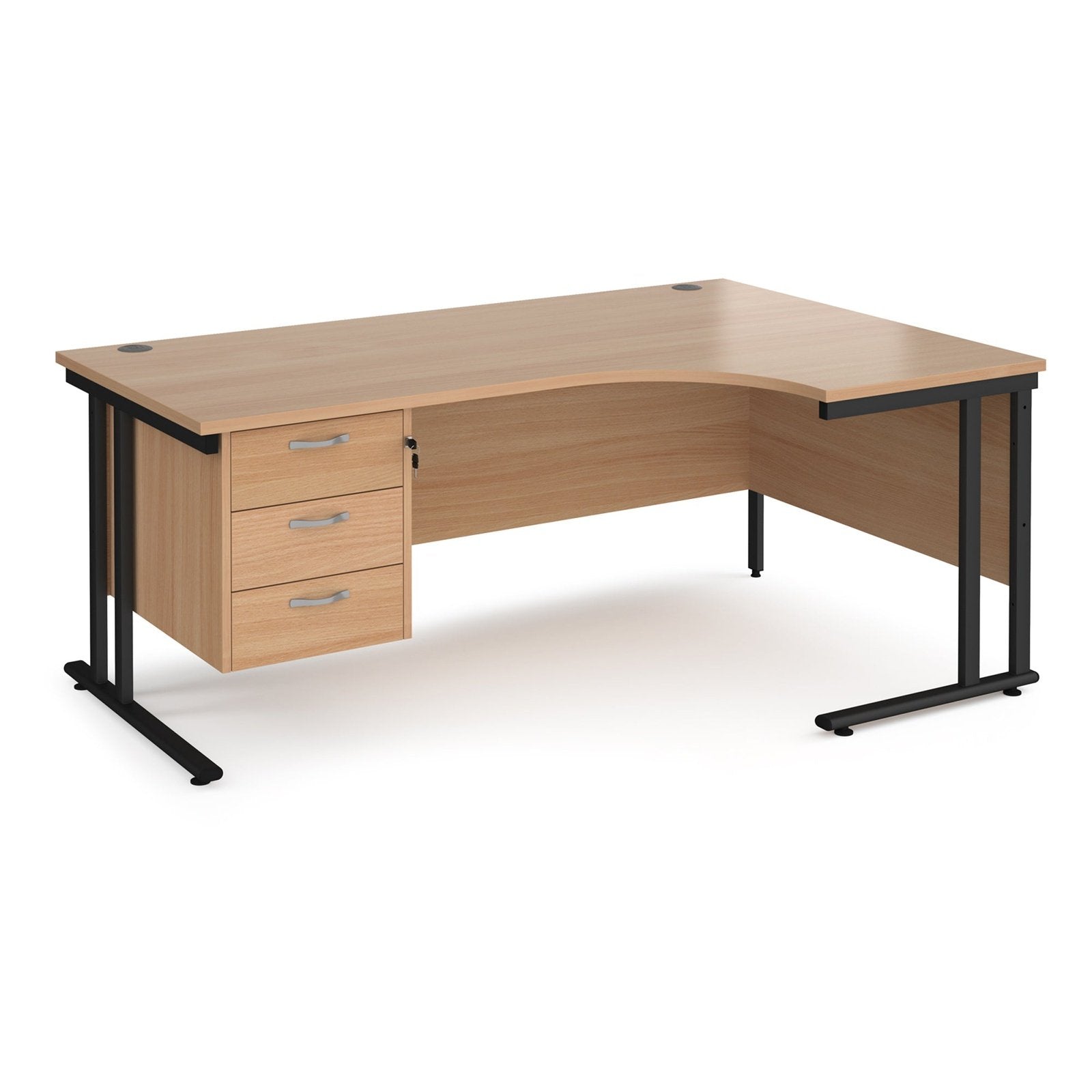 Maestro 25 cantilever leg right hand ergonomic desk with 3 drawer pedestal - Office Products Online