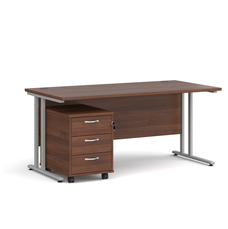 Maestro 25 cantilever leg straight desk 800 deep with 3 drawer mobile pedestal - Office Products Online