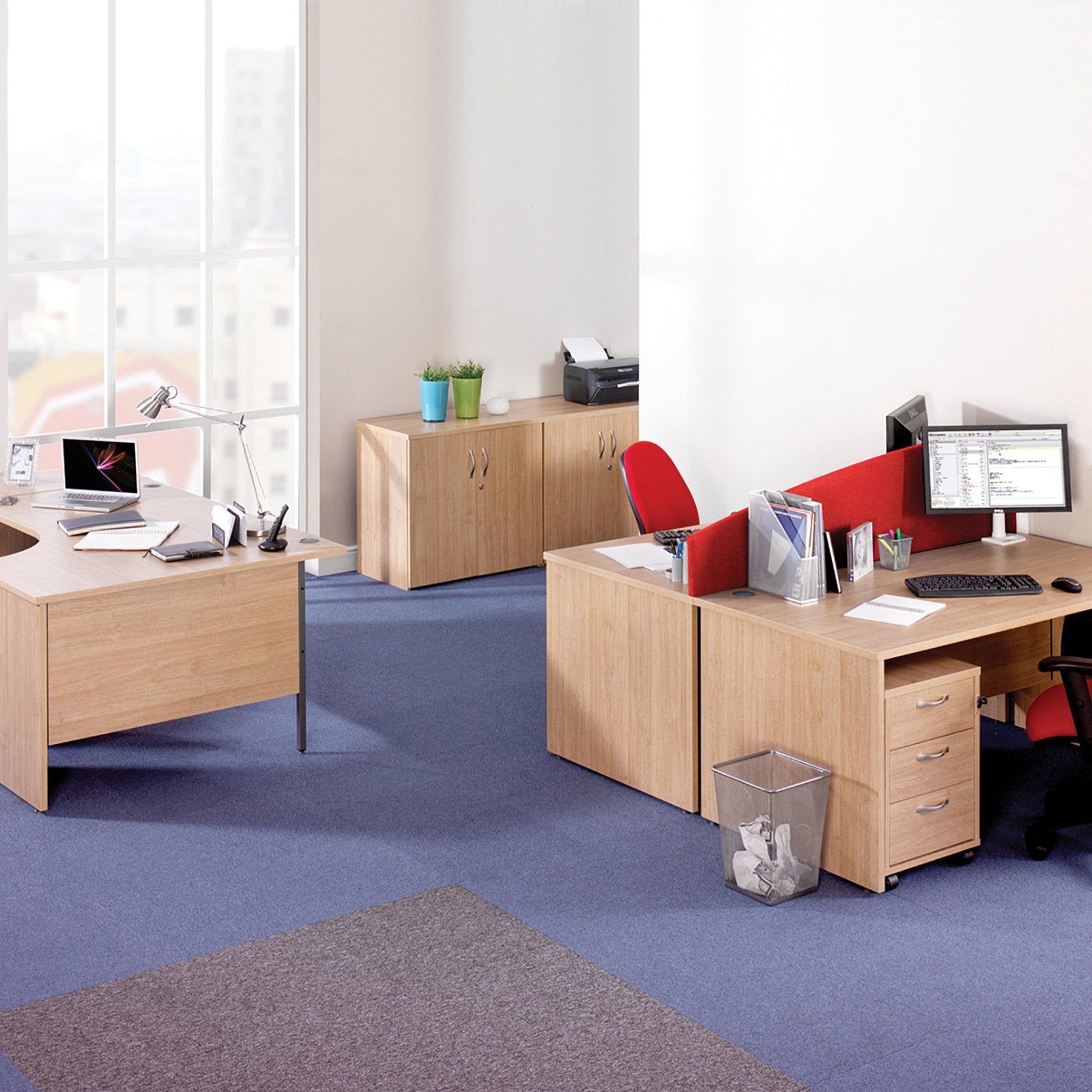 Maestro 25 panel leg left hand ergonomic desk with 3 drawer pedestal - Office Products Online