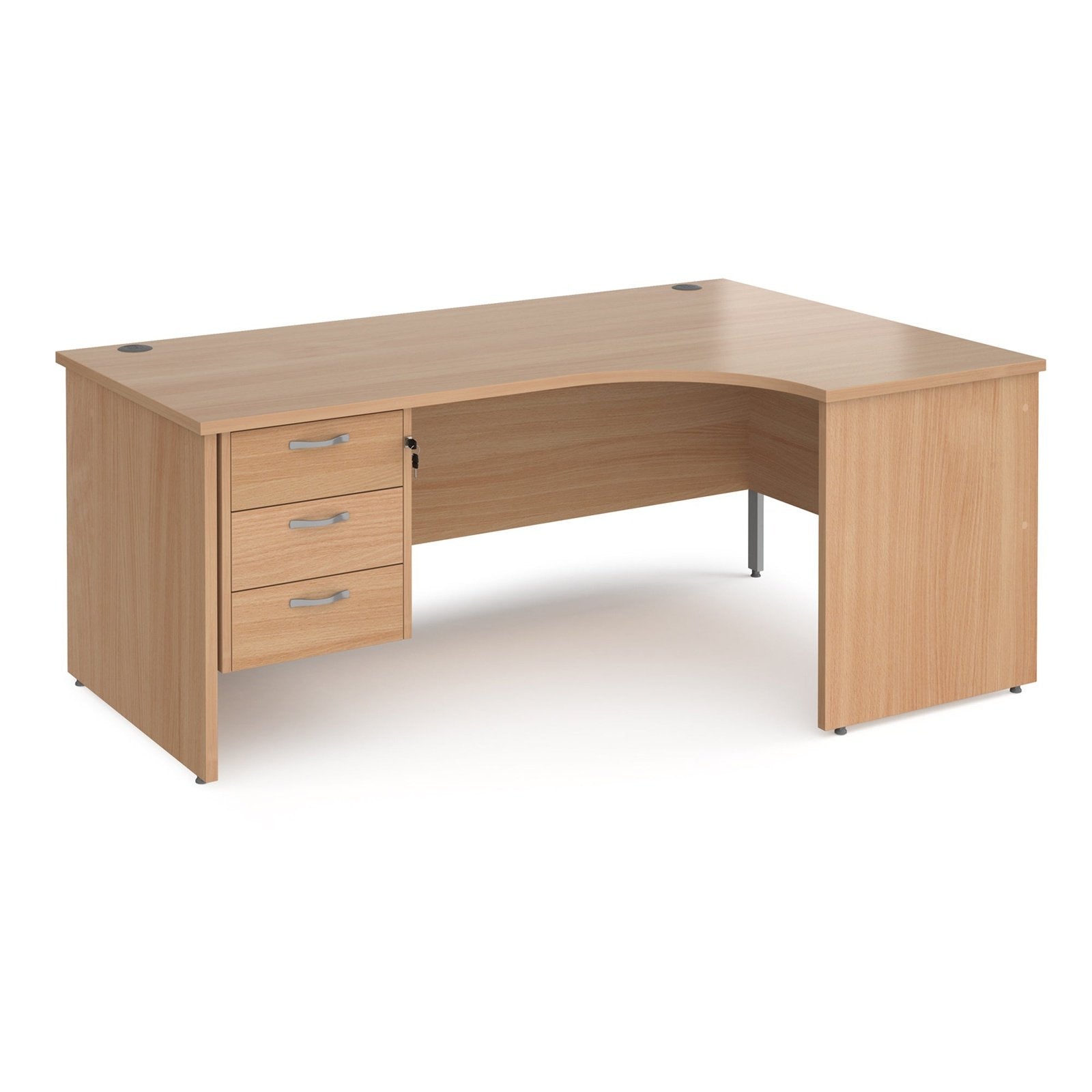 Maestro 25 panel leg right hand ergonomic desk with 3 drawer pedestal - Office Products Online