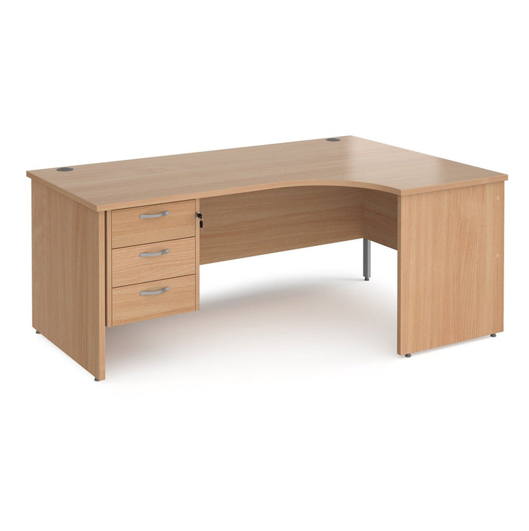 Maestro 25 panel leg right hand ergonomic desk with 3 drawer pedestal - Office Products Online