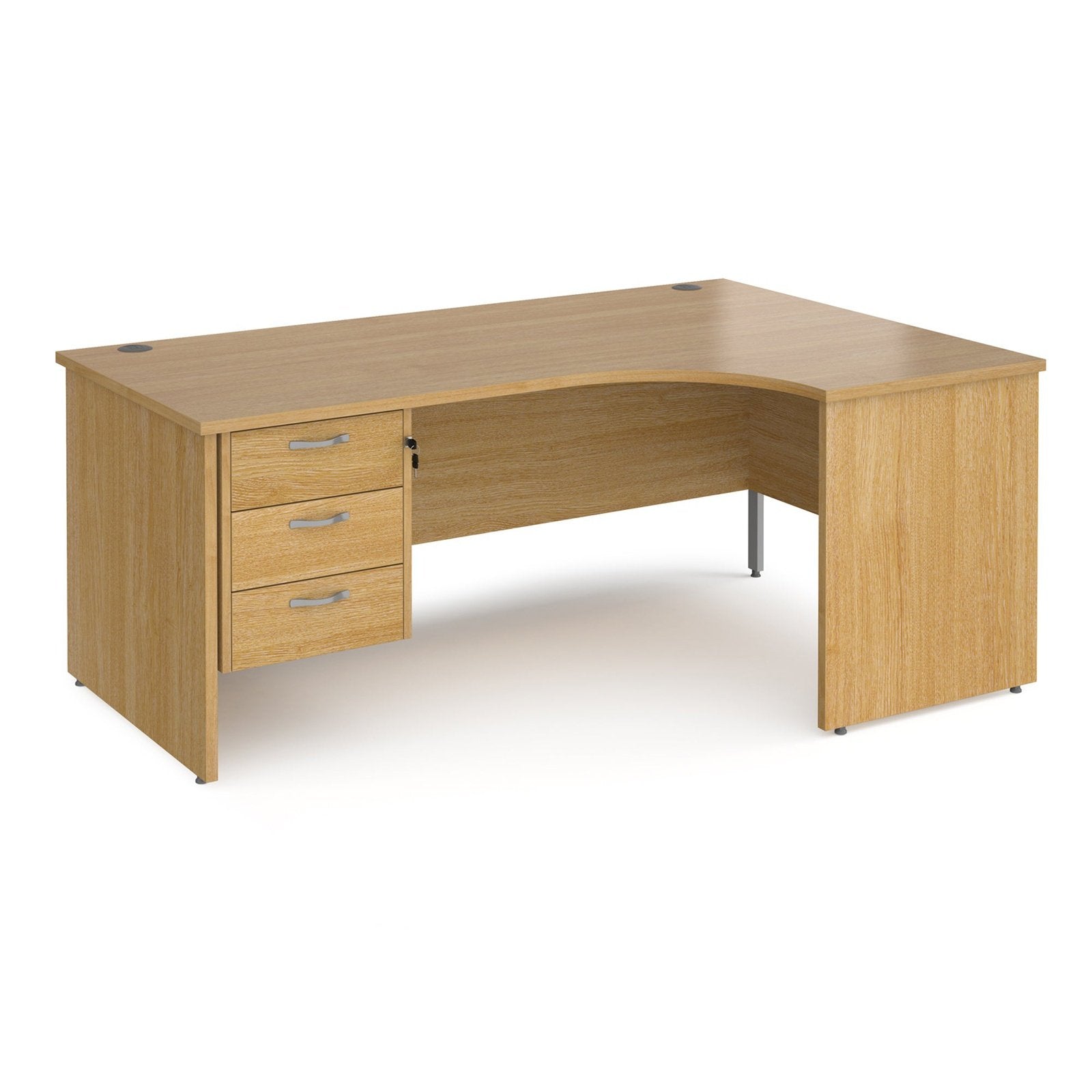 Maestro 25 panel leg right hand ergonomic desk with 3 drawer pedestal - Office Products Online