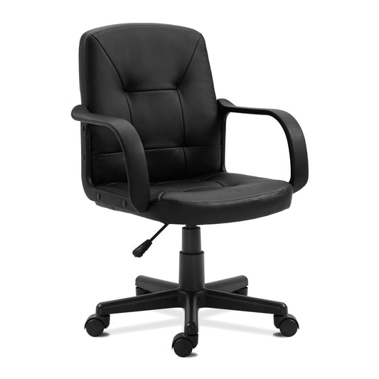 Medium Back Leather Faced Executive Armchair with Decorative Stitching Detail - Black - Office Products Online