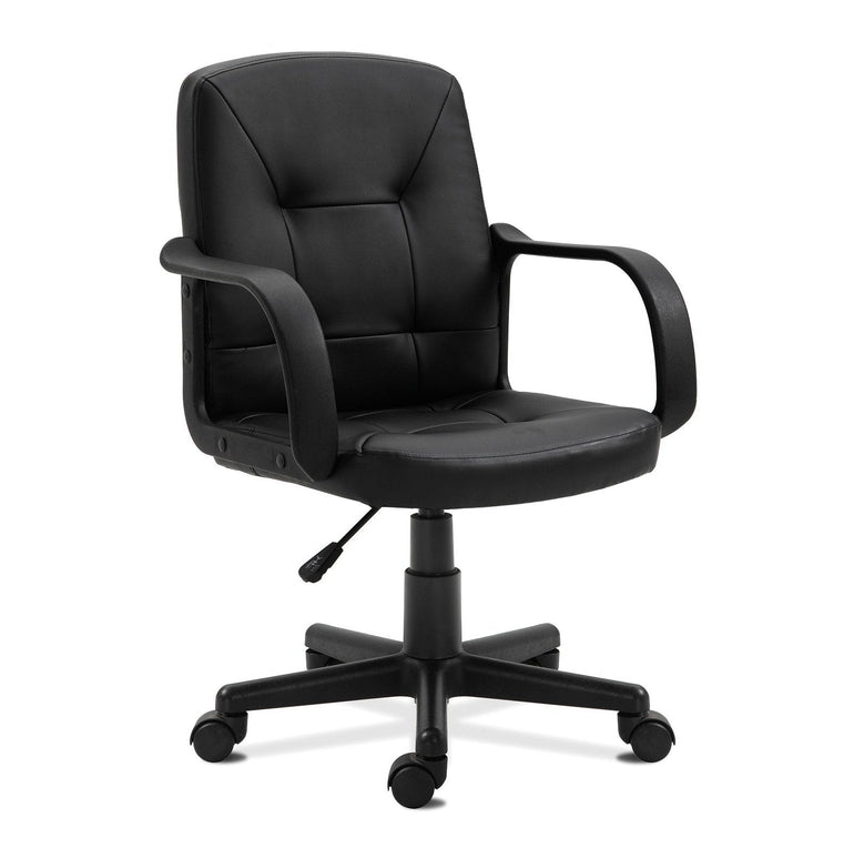 Medium Back Leather Faced Executive Armchair with Decorative Stitching Detail - Black - Office Products Online