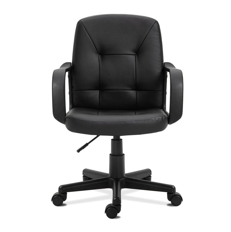 Medium Back Leather Faced Executive Armchair with Decorative Stitching Detail - Black - Office Products Online