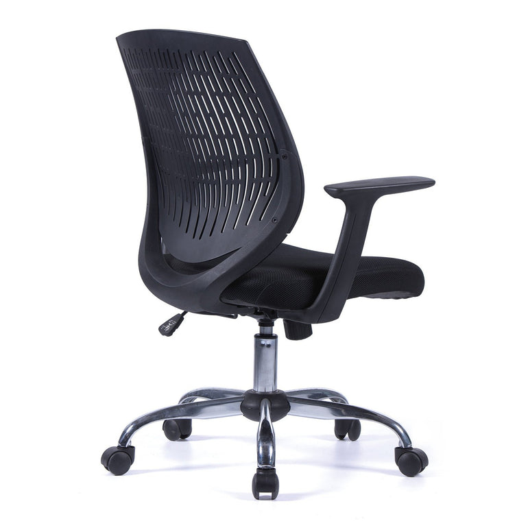 Medium Back Sturdy & Flexible Designer Armchair with Chrome Base - Black - Office Products Online