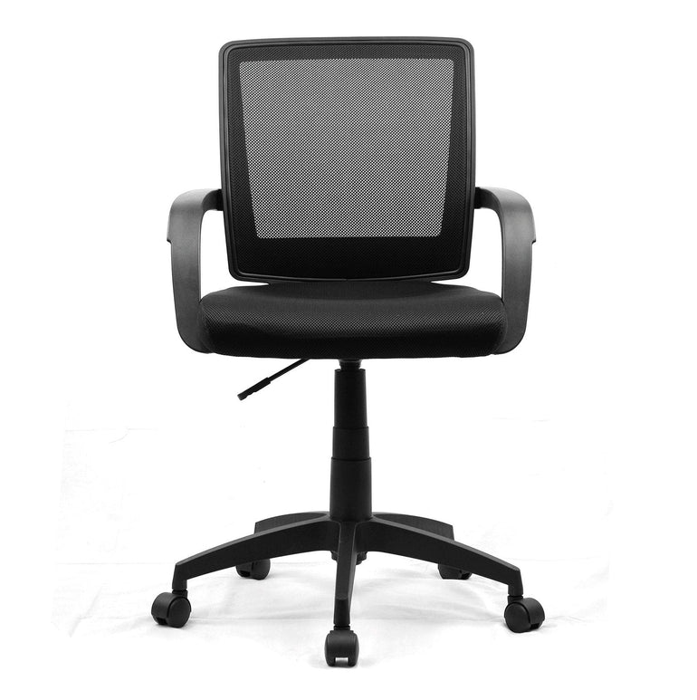 Medium Mesh Chair Contoured Back and Upholstered Fabric Seat with Waterfall Front - Black - Office Products Online