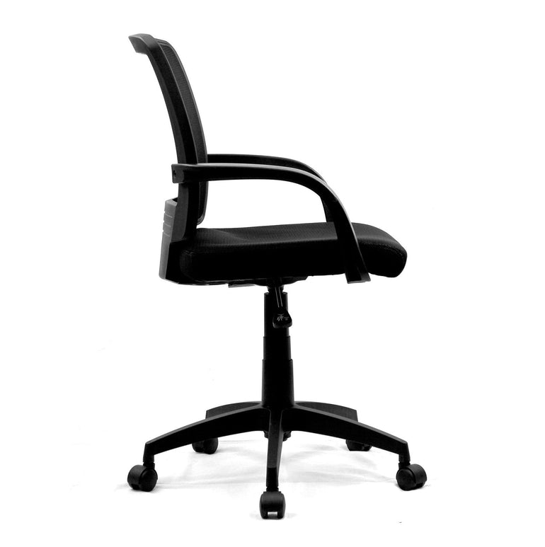 Medium Mesh Chair Contoured Back and Upholstered Fabric Seat with Waterfall Front - Black - Office Products Online