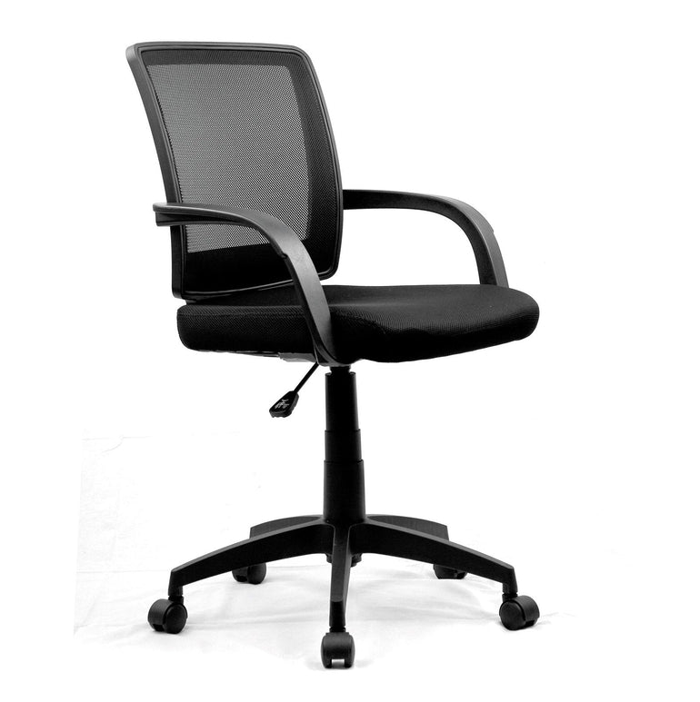 Medium Mesh Chair Contoured Back and Upholstered Fabric Seat with Waterfall Front - Black - Office Products Online