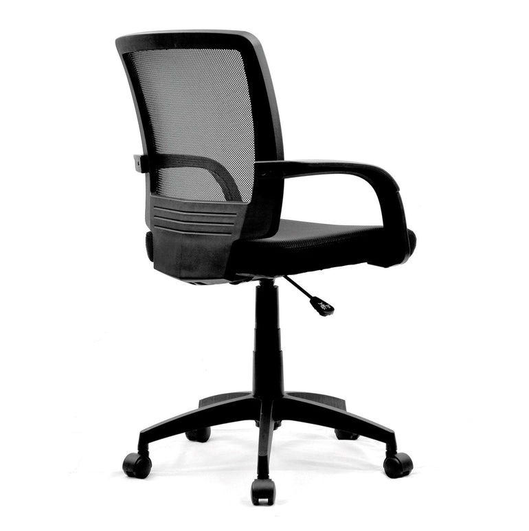 Medium Mesh Chair Contoured Back and Upholstered Fabric Seat with Waterfall Front - Black - Office Products Online
