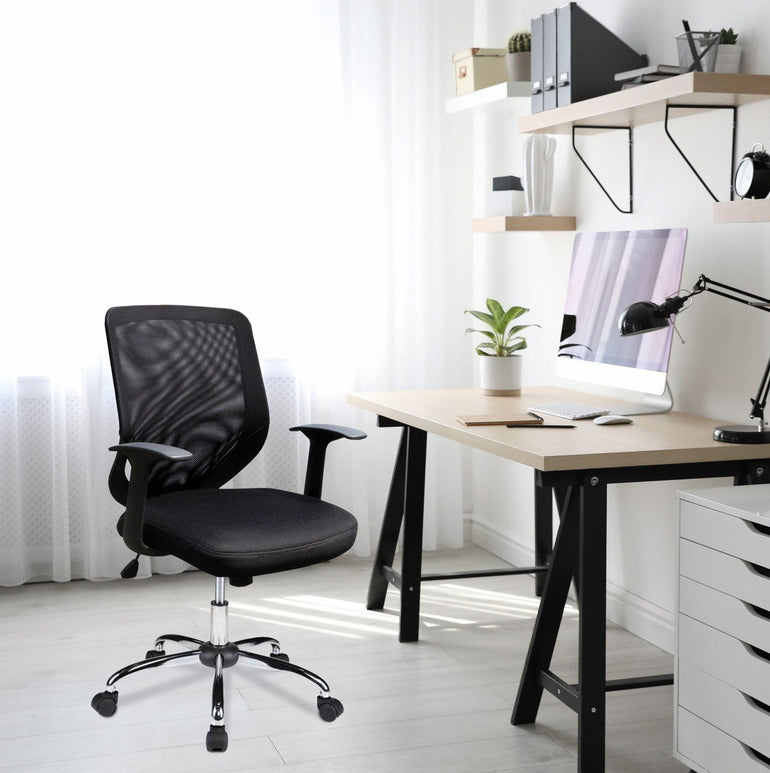 Mesh Back Task Operator Armchair with Chrome Base - Black - Office Products Online