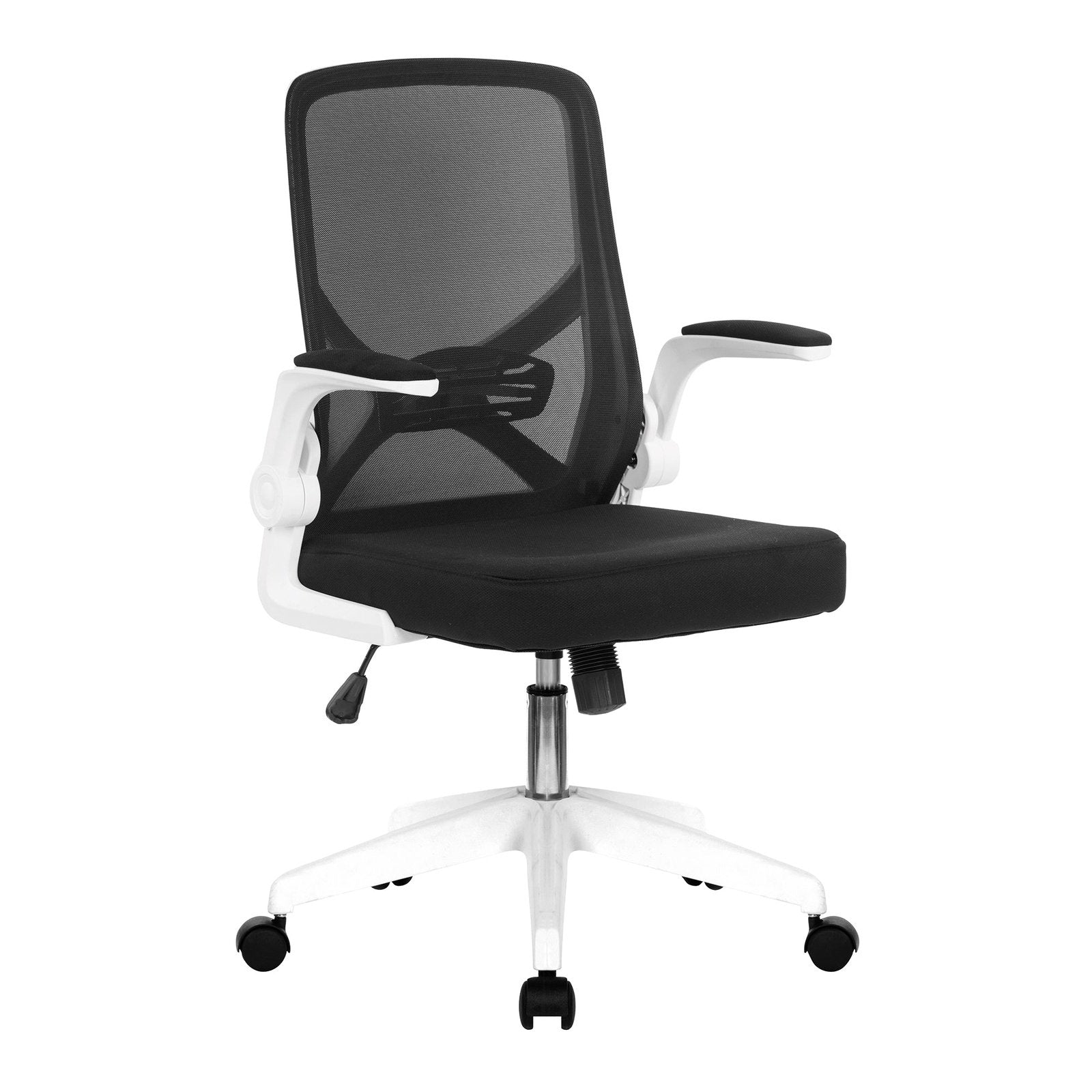 Mesh Chair with Upholstered Folding Arms, Shell and White Nylon Base - Office Products Online