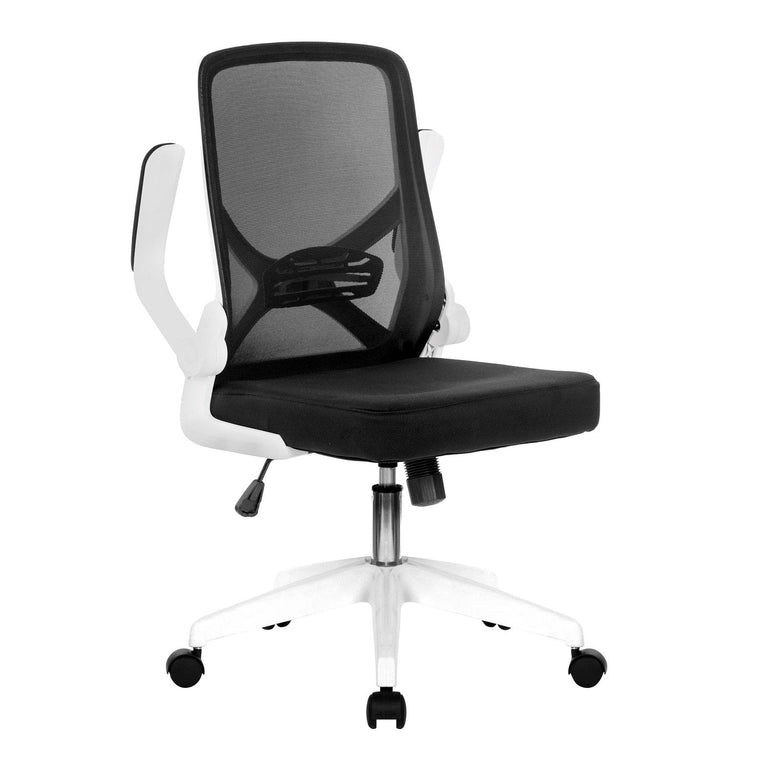 Mesh Chair with Upholstered Folding Arms, Shell and White Nylon Base - Office Products Online