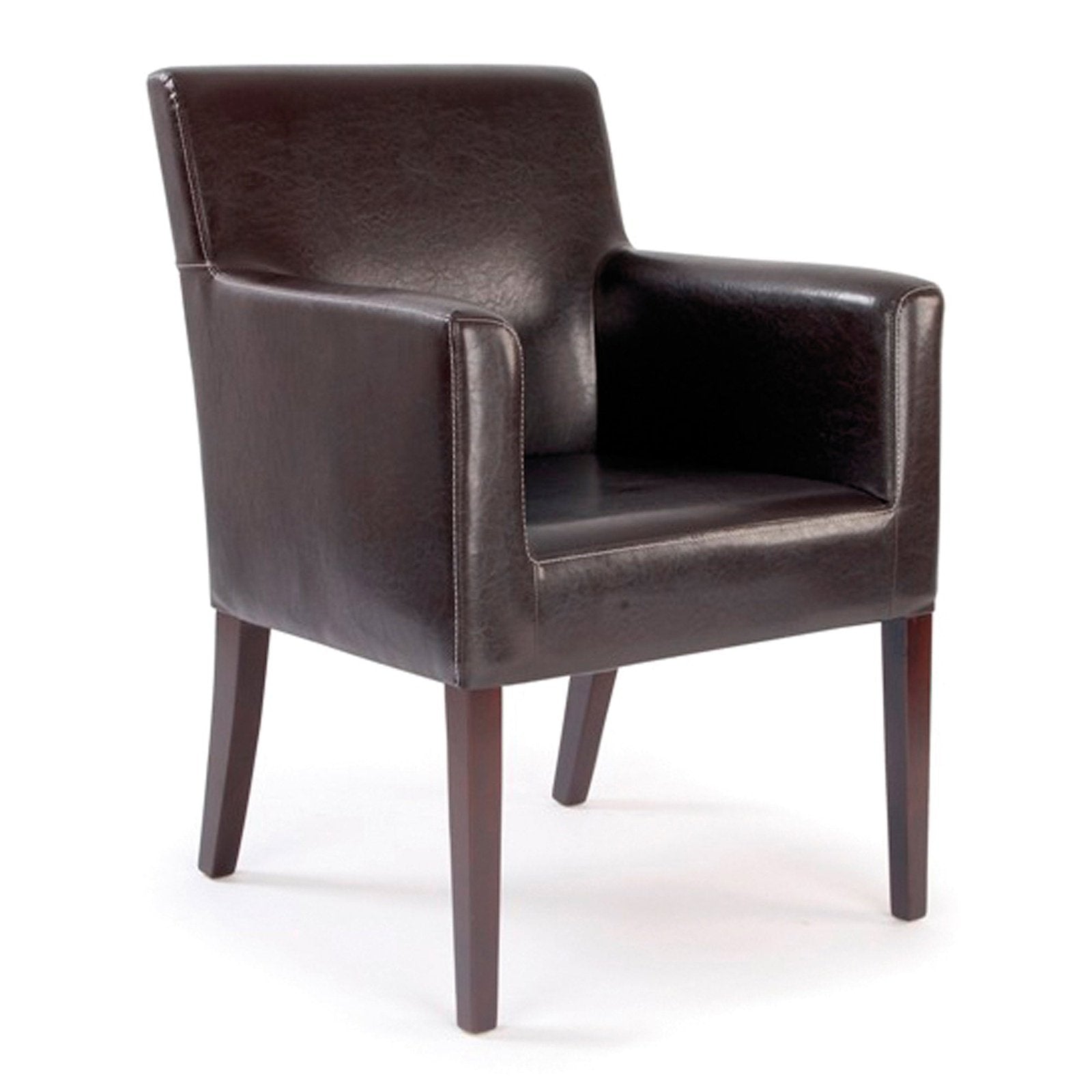Modern Cubed Armchair Upholstered in a Durable Leather Effect Finish - Brown - Office Products Online