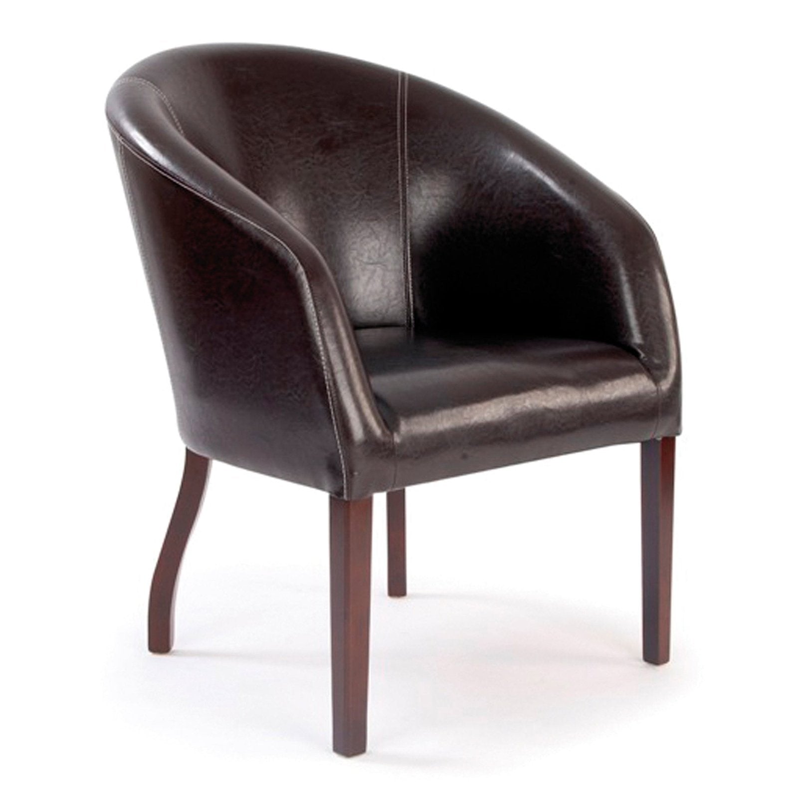 Modern Curved Armchair Upholstered in a Durable Leather Effect Finish - Brown - Office Products Online