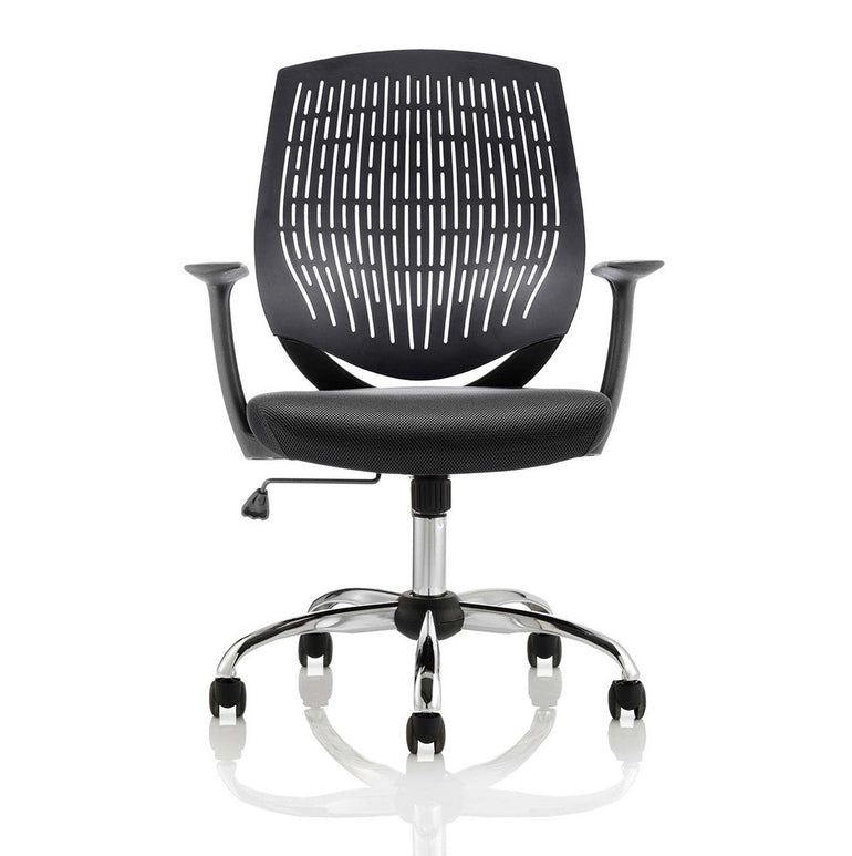 Dura Medium Back Mesh Task Operator Office Chair with Arms - Chrome Metal Frame, Airmesh Fabric Seat, 110kg Capacity, 8hr Usage, Adjustable Height