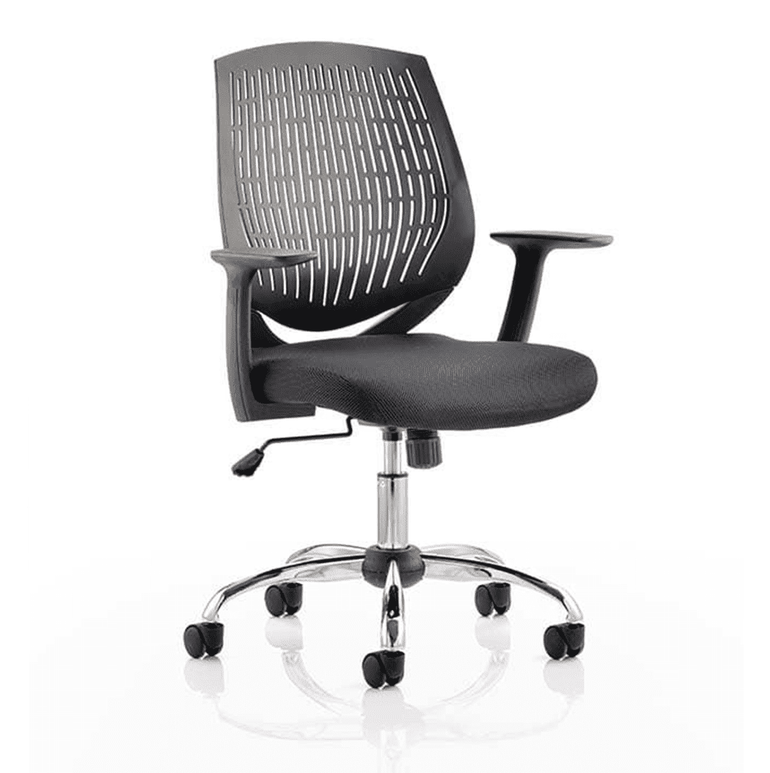 Dura Medium Back Mesh Task Operator Office Chair with Arms - Chrome Metal Frame, Airmesh Fabric Seat, 110kg Capacity, 8hr Usage, Adjustable Height