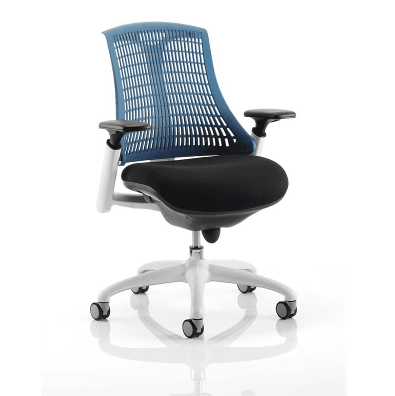 Flex Medium Back Task Operator Office Chair - White Frame, Mesh & Fabric, Adjustable Arms, 8hr Usage, 110kg Capacity (Flat Packed)