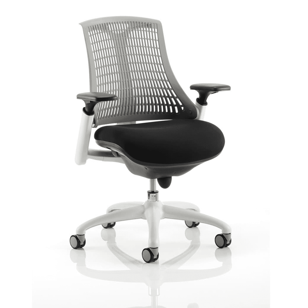 Flex Medium Back Task Operator Office Chair - White Frame, Mesh & Fabric, Adjustable Arms, 8hr Usage, 110kg Capacity (Flat Packed)