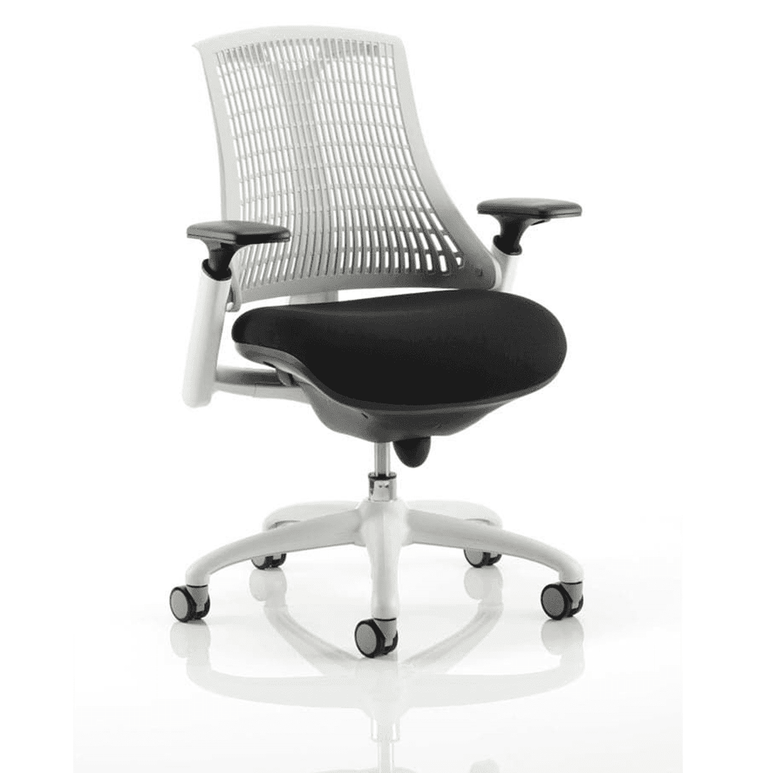 Flex Medium Back Task Operator Office Chair - White Frame, Mesh & Fabric, Adjustable Arms, 8hr Usage, 110kg Capacity (Flat Packed)