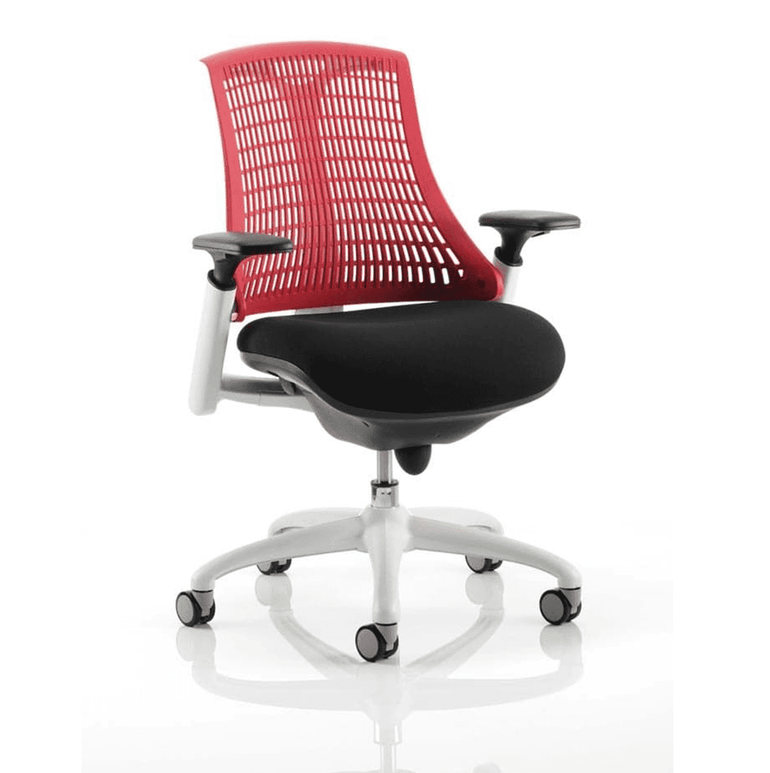 Flex Medium Back Task Operator Office Chair - White Frame, Mesh & Fabric, Adjustable Arms, 8hr Usage, 110kg Capacity (Flat Packed)