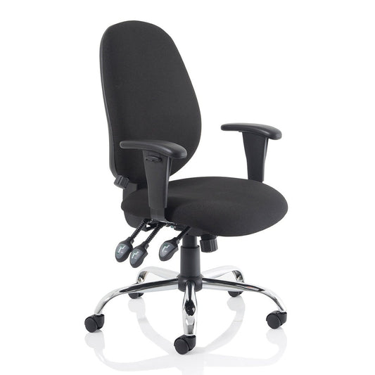 Lisbon Medium Back Task Office Chair - Height Adjustable Arms, Fabric Seat, Chrome Frame, 125kg Capacity, 8hr Usage, 2yr Warranty