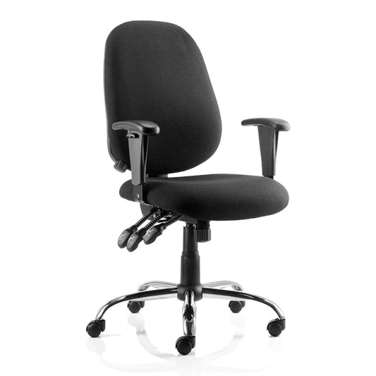 Lisbon Medium Back Task Office Chair - Height Adjustable Arms, Fabric Seat, Chrome Frame, 125kg Capacity, 8hr Usage, 2yr Warranty