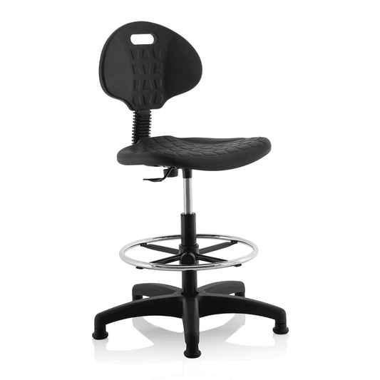 Malaga Medium Back Hi-Rise Draughtsman Office Chair - Polyurethane, Metal & Plastic Frame, 110kg Capacity, 8hr Usage, Adjustable (940-1125mm Height)