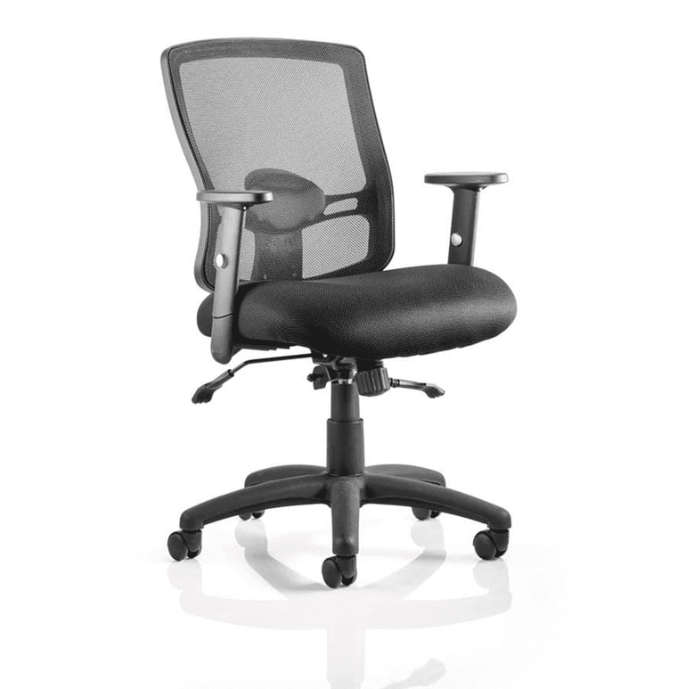 Portland II Medium Mesh Back Task Office Chair - Adjustable Arms, Lumbar Support, 125kg Capacity, 8hr Usage, Flat Packed