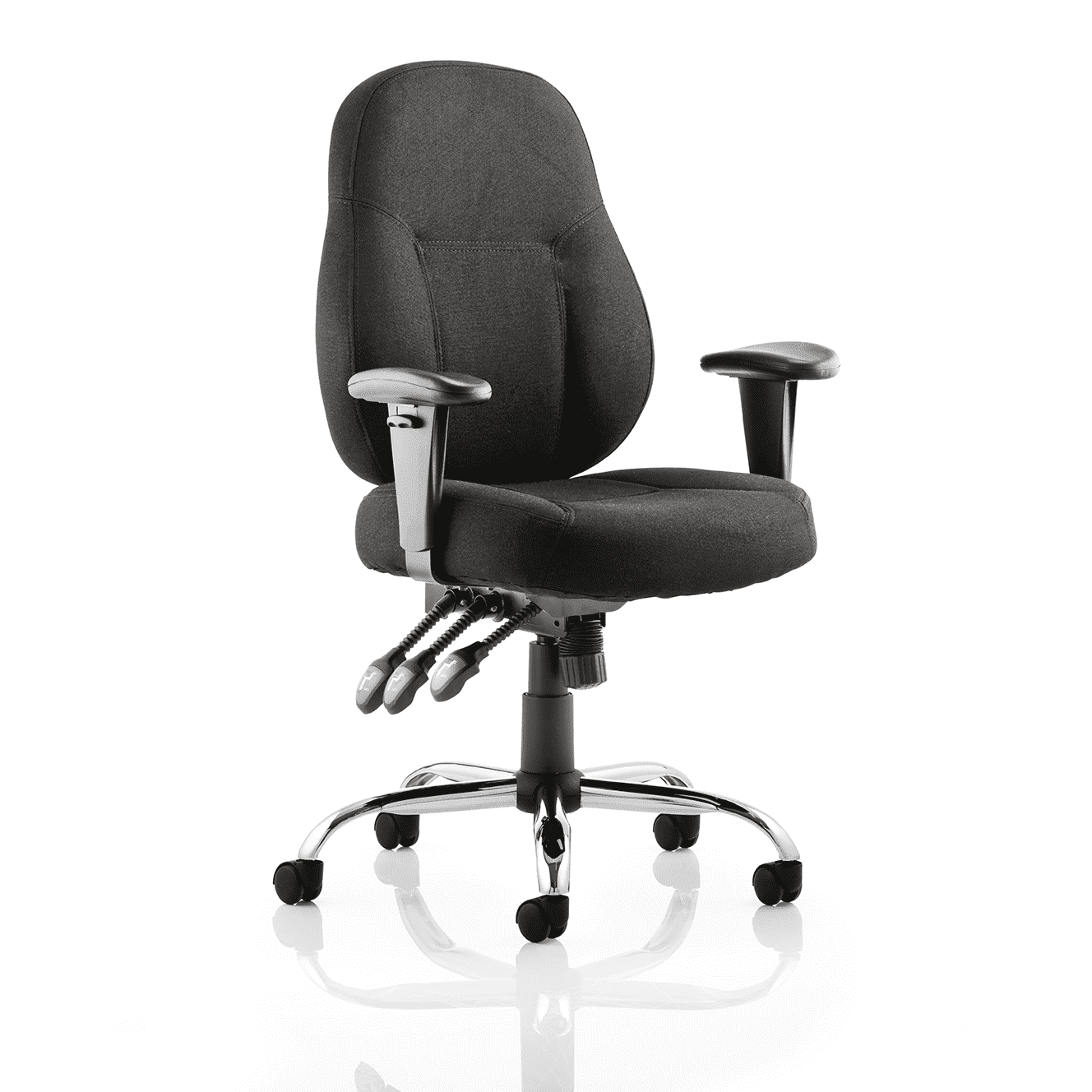 Storm High Back Task Operator Office Chair - Fabric & Soft Bonded Leather, Adjustable Arms, Chrome Frame, 125kg Capacity, 8hr Usage - Flat Packed