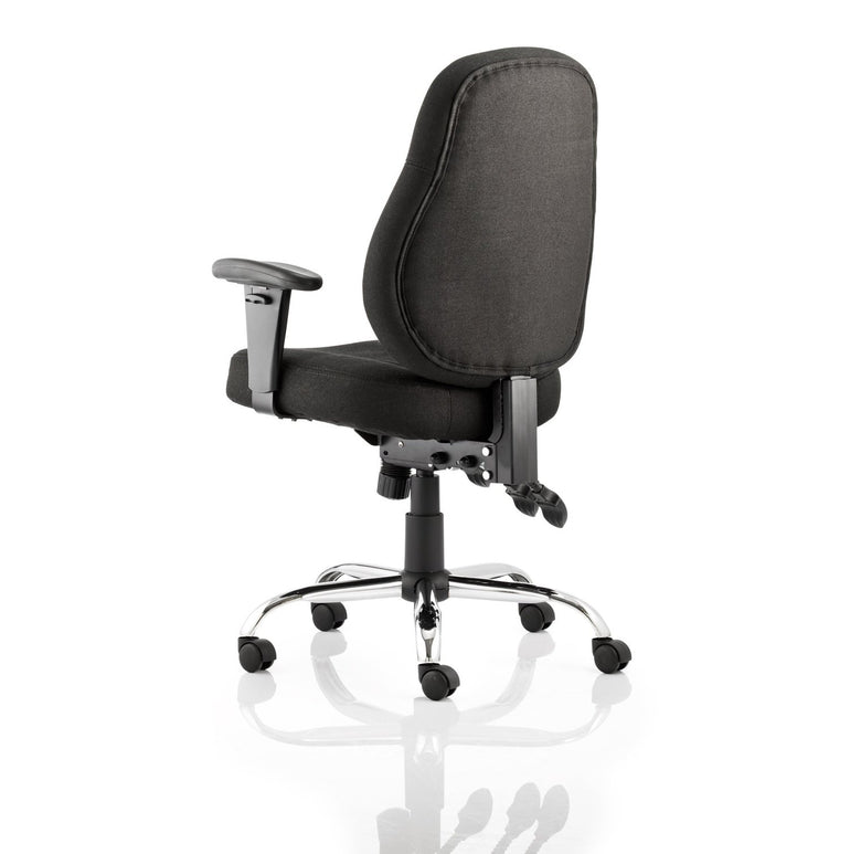 Storm High Back Task Operator Office Chair - Fabric & Soft Bonded Leather, Adjustable Arms, Chrome Frame, 125kg Capacity, 8hr Usage - Flat Packed