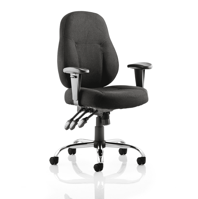 Storm High Back Task Operator Office Chair - Fabric & Soft Bonded Leather, Adjustable Arms, Chrome Frame, 125kg Capacity, 8hr Usage - Flat Packed