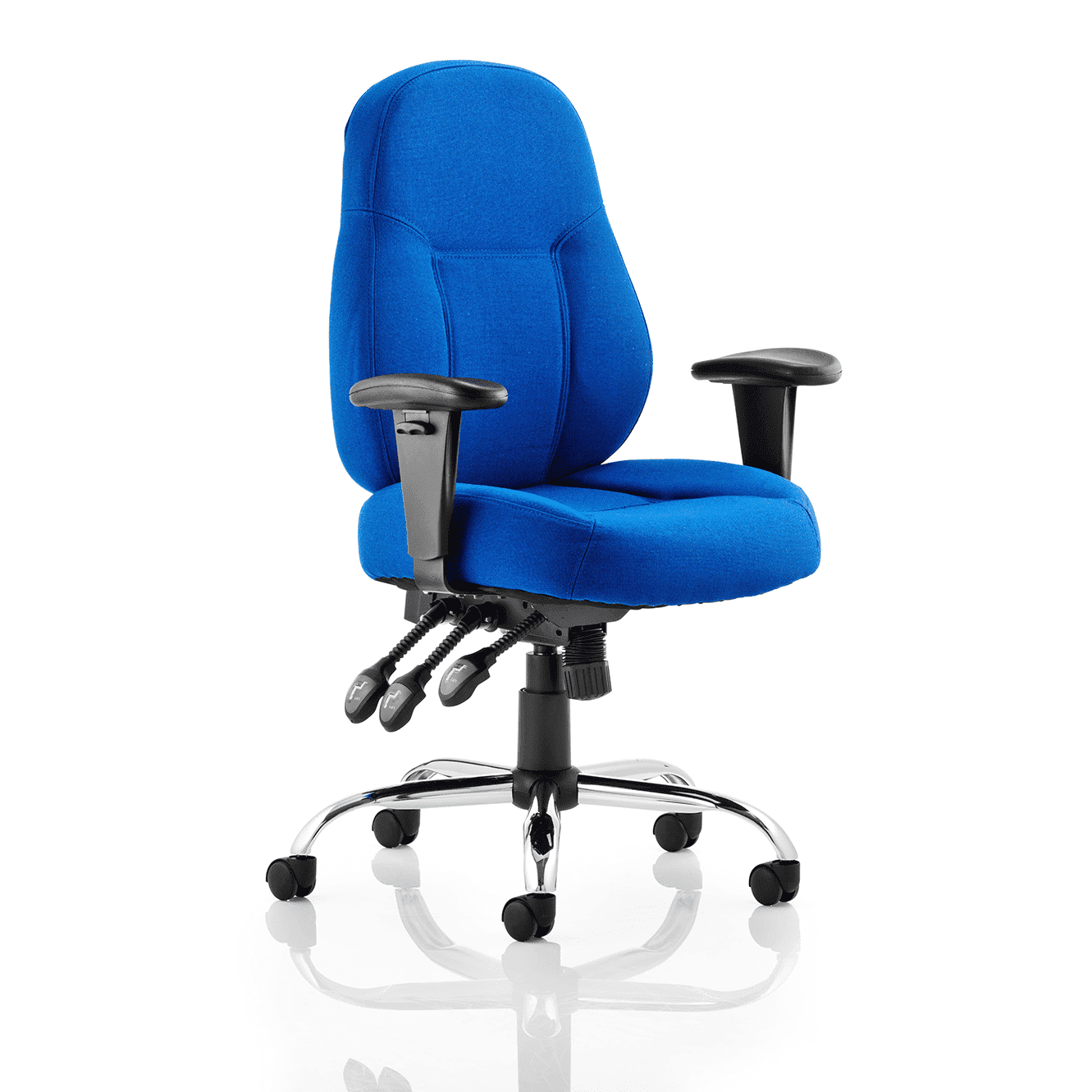 Storm High Back Task Operator Office Chair - Fabric & Soft Bonded Leather, Adjustable Arms, Chrome Frame, 125kg Capacity, 8hr Usage - Flat Packed