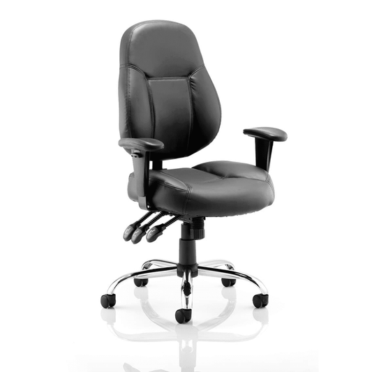 Storm High Back Task Operator Office Chair - Fabric & Soft Bonded Leather, Adjustable Arms, Chrome Frame, 125kg Capacity, 8hr Usage - Flat Packed