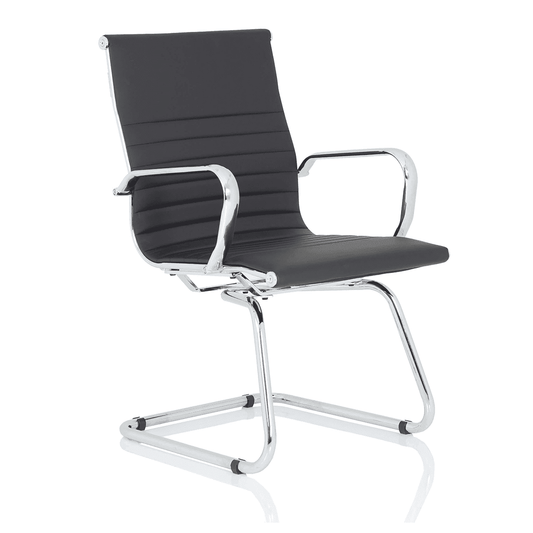 Nola Black Leather Cantilever Visitor Chair with Arms - Chrome Metal Frame, 120kg Capacity, 8hr Usage, Flat Packed (595x650x925mm)