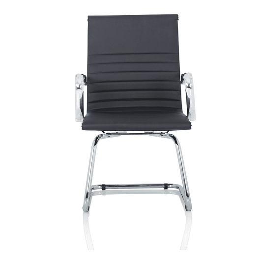 Nola Black Leather Cantilever Visitor Chair with Arms - Chrome Metal Frame, 120kg Capacity, 8hr Usage, Flat Packed (595x650x925mm)