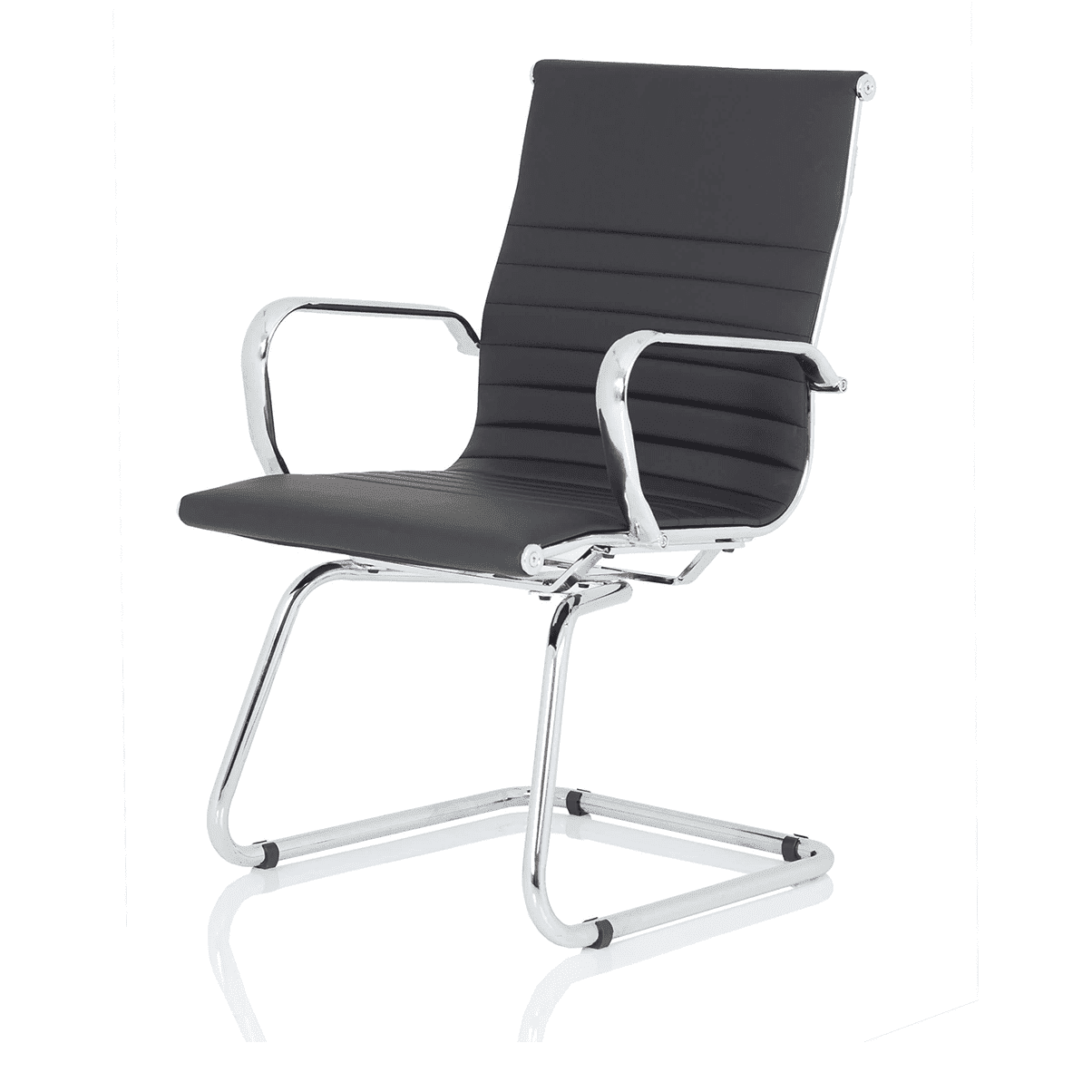 Nola Black Leather Cantilever Visitor Chair with Arms - Chrome Metal Frame, 120kg Capacity, 8hr Usage, Flat Packed (595x650x925mm)