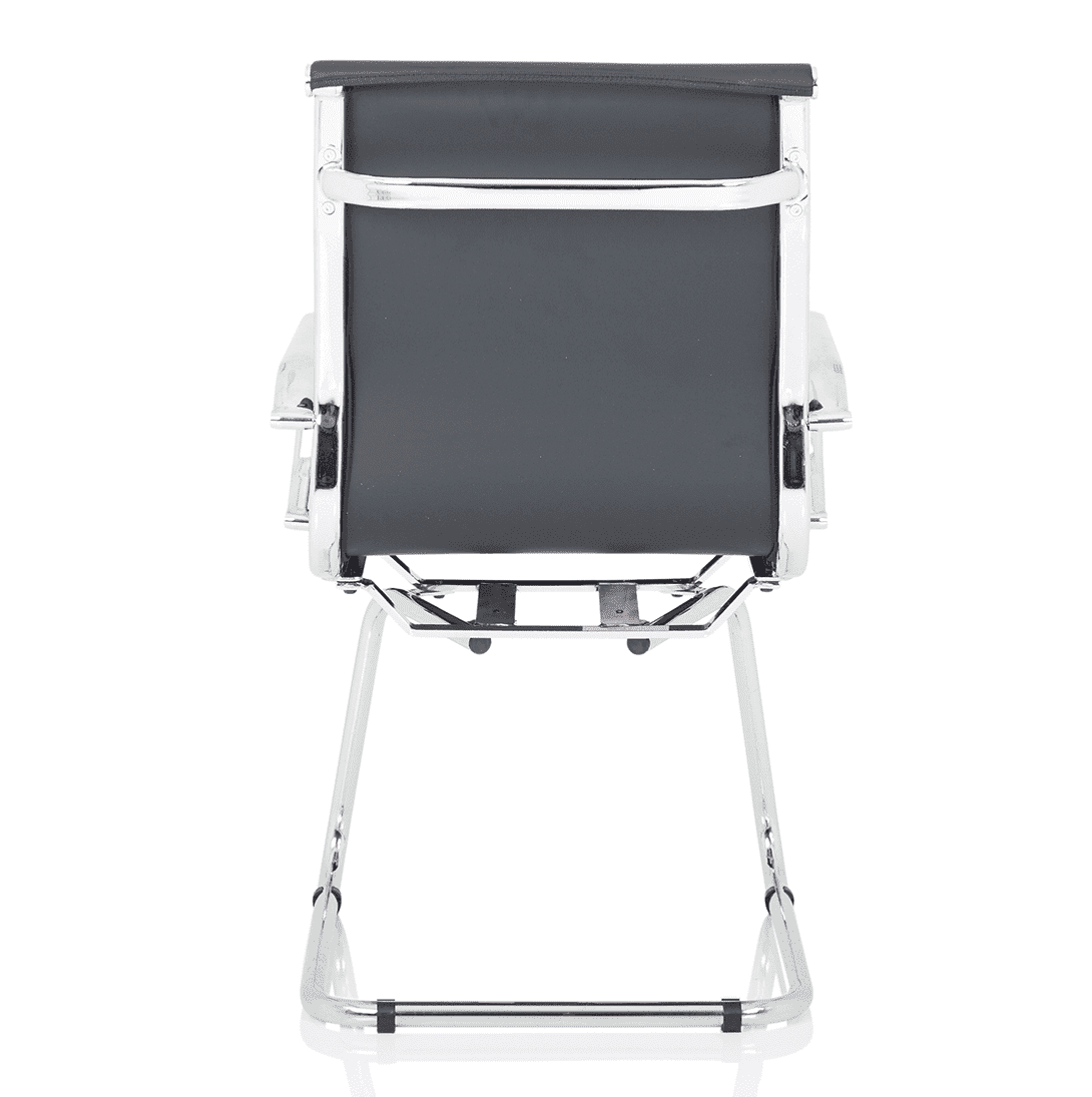 Nola Black Leather Cantilever Visitor Chair with Arms - Chrome Metal Frame, 120kg Capacity, 8hr Usage, Flat Packed (595x650x925mm)