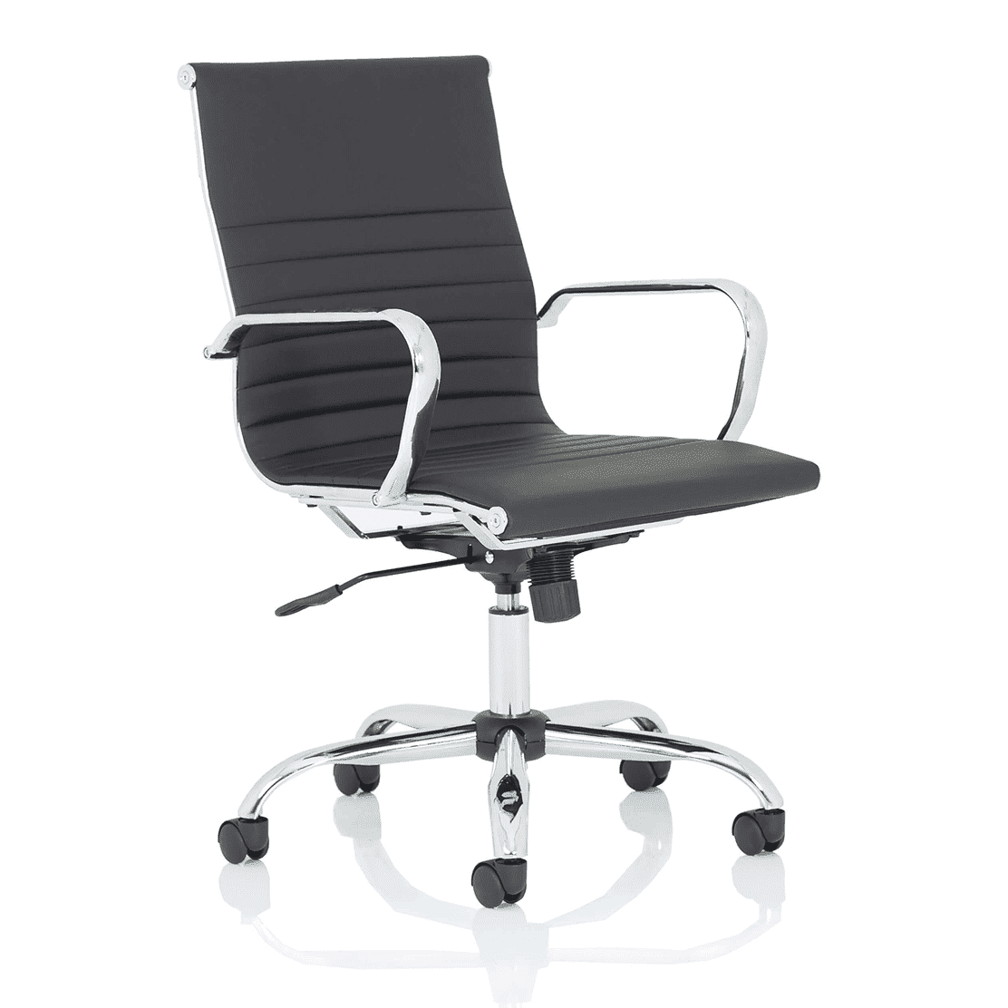 Nola Black Leather Executive Office Chair with Arms - Chrome Frame, 120kg Capacity, 8hr Usage, Adjustable Height & Tilt, 2-Year Warranty