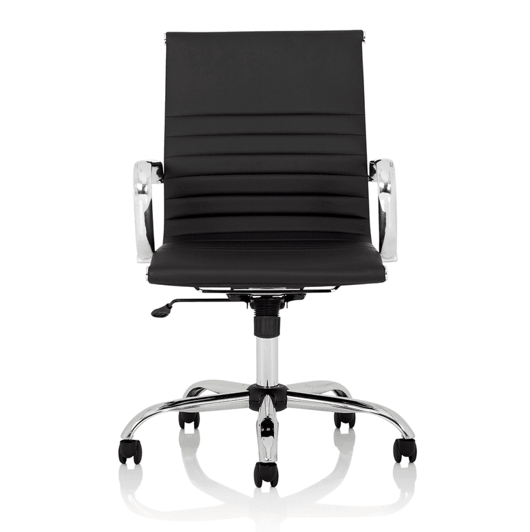 Nola Black Leather Executive Office Chair with Arms - Chrome Frame, 120kg Capacity, 8hr Usage, Adjustable Height & Tilt, 2-Year Warranty