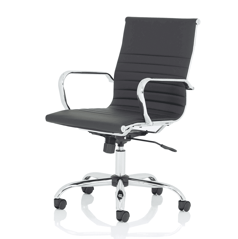 Nola Black Leather Executive Office Chair with Arms - Chrome Frame, 120kg Capacity, 8hr Usage, Adjustable Height & Tilt, 2-Year Warranty