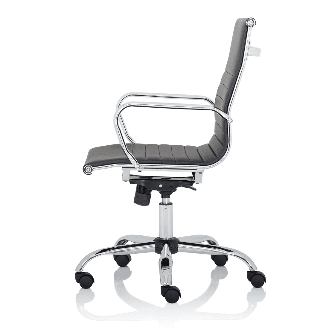 Nola Black Leather Executive Office Chair with Arms - Chrome Frame, 120kg Capacity, 8hr Usage, Adjustable Height & Tilt, 2-Year Warranty