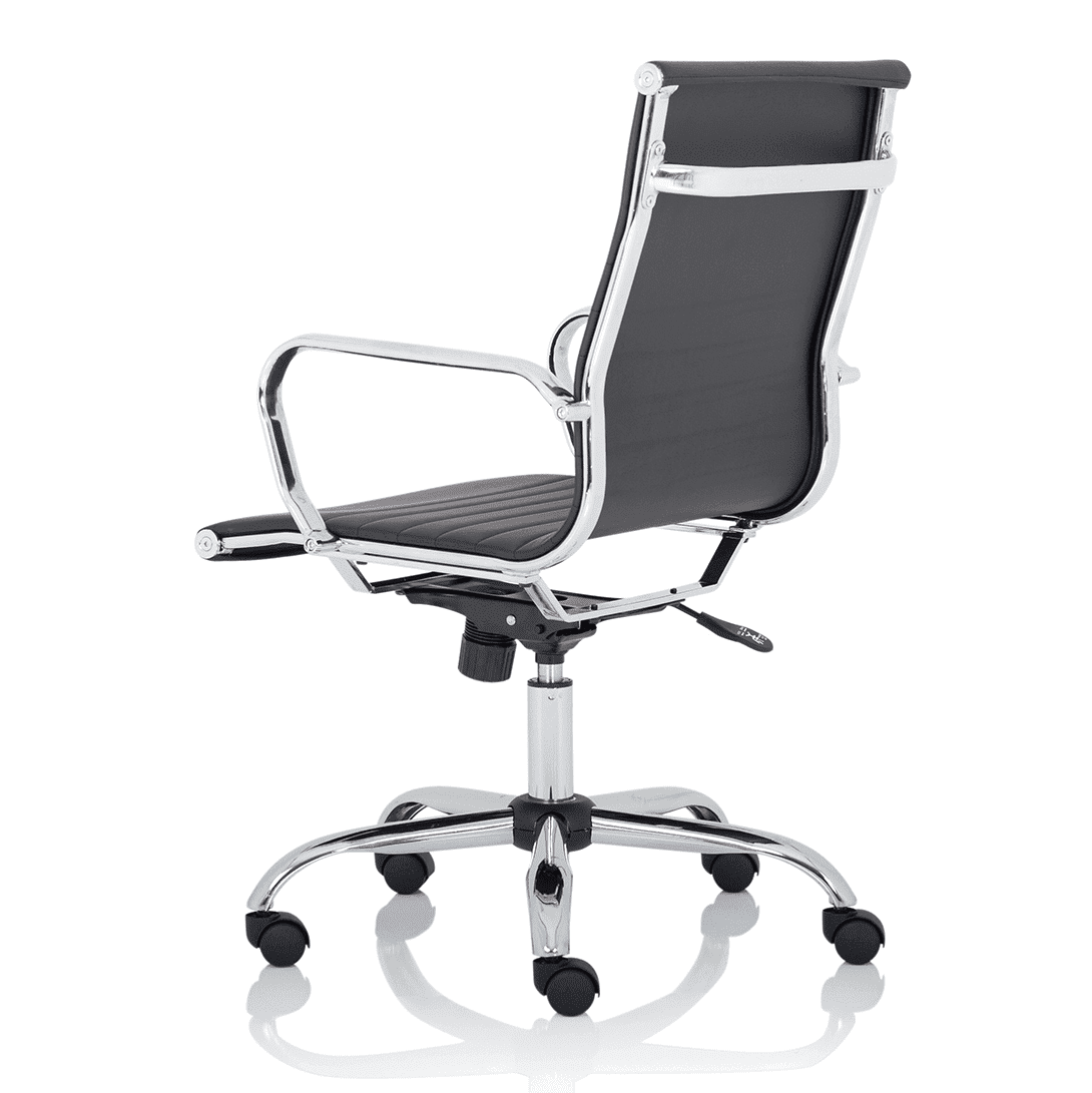 Nola Black Leather Executive Office Chair with Arms - Chrome Frame, 120kg Capacity, 8hr Usage, Adjustable Height & Tilt, 2-Year Warranty