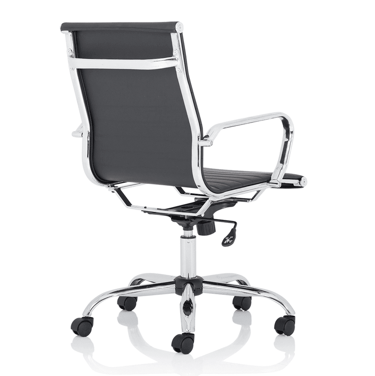 Nola Black Leather Executive Office Chair with Arms - Chrome Frame, 120kg Capacity, 8hr Usage, Adjustable Height & Tilt, 2-Year Warranty