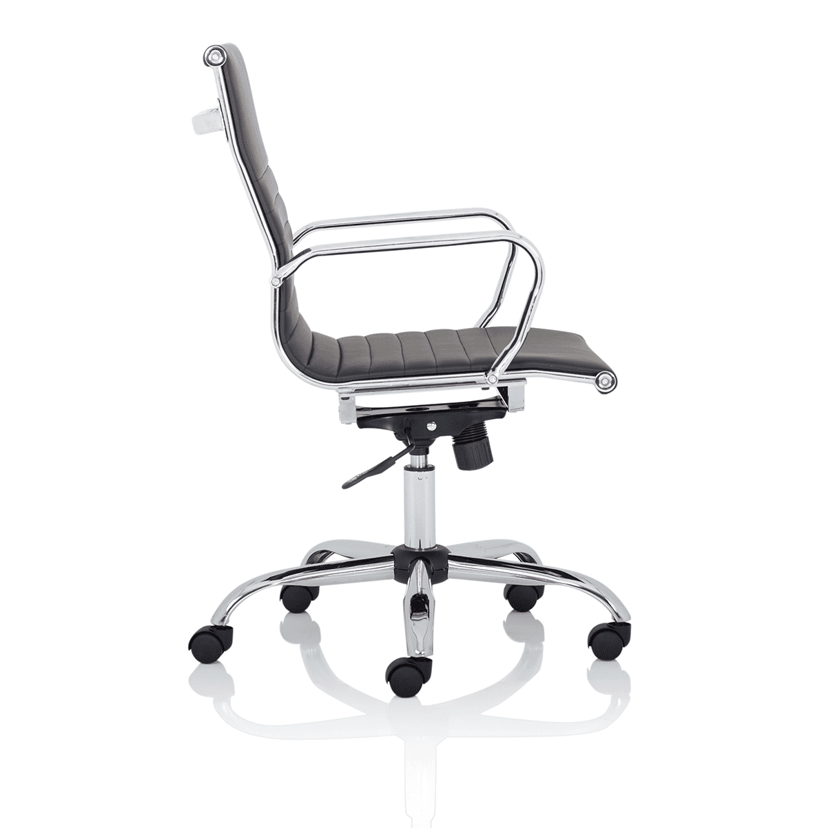 Nola Black Leather Executive Office Chair with Arms - Chrome Frame, 120kg Capacity, 8hr Usage, Adjustable Height & Tilt, 2-Year Warranty