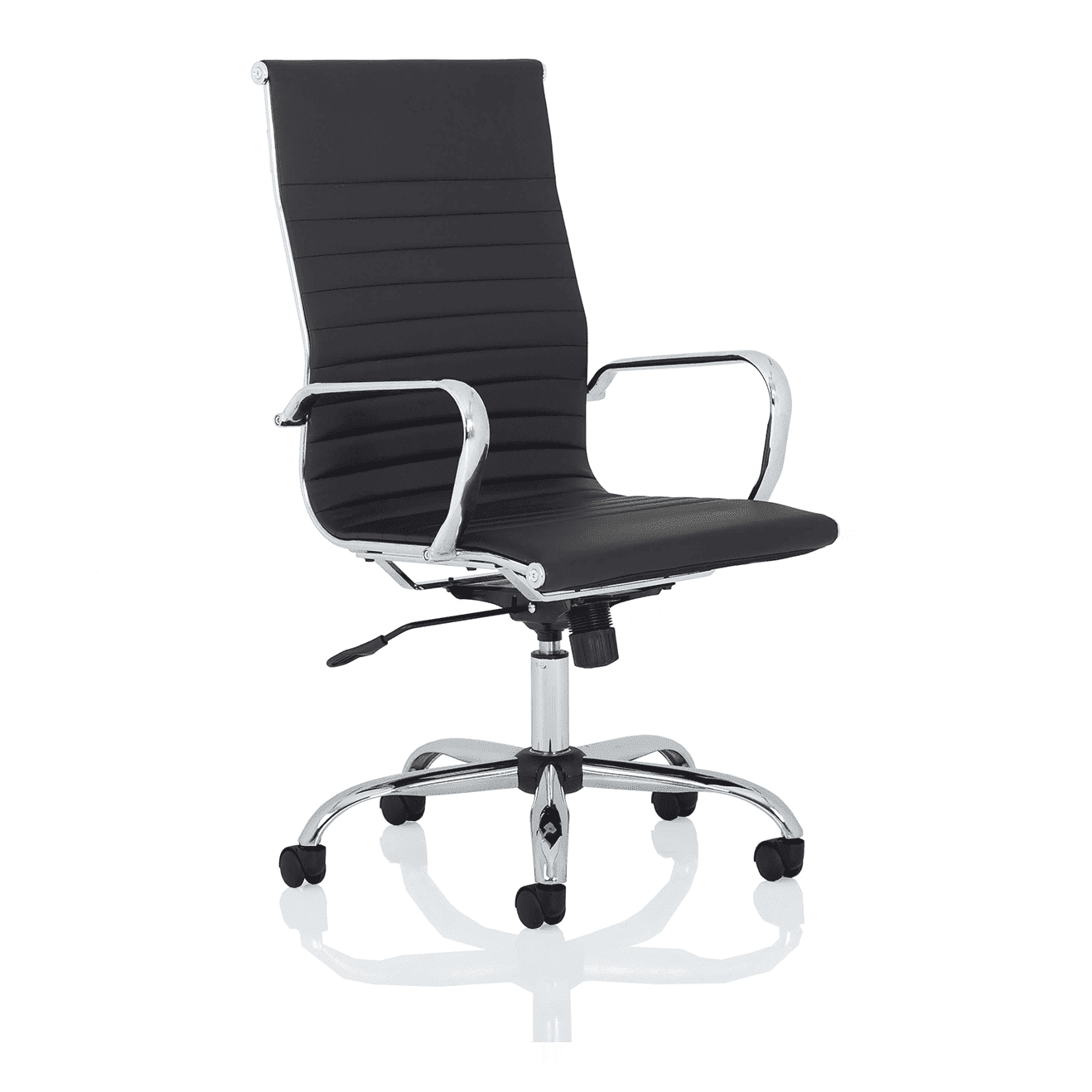 Nola Black Leather Executive Office Chair with Arms - Chrome Frame, 120kg Capacity, 8hr Usage, Adjustable Height & Tilt, 2-Year Warranty