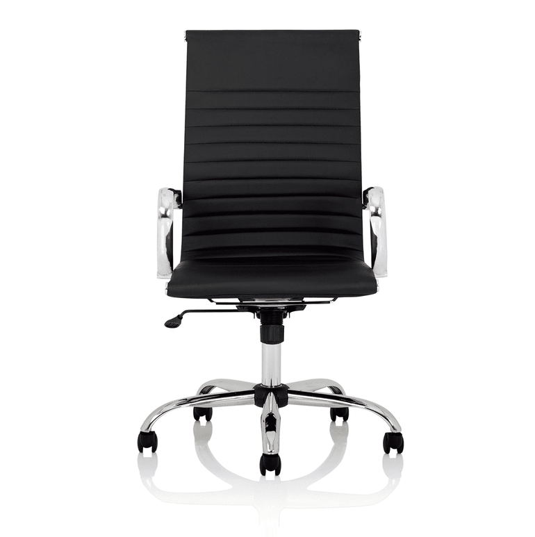 Nola Black Leather Executive Office Chair with Arms - Chrome Frame, 120kg Capacity, 8hr Usage, Adjustable Height & Tilt, 2-Year Warranty